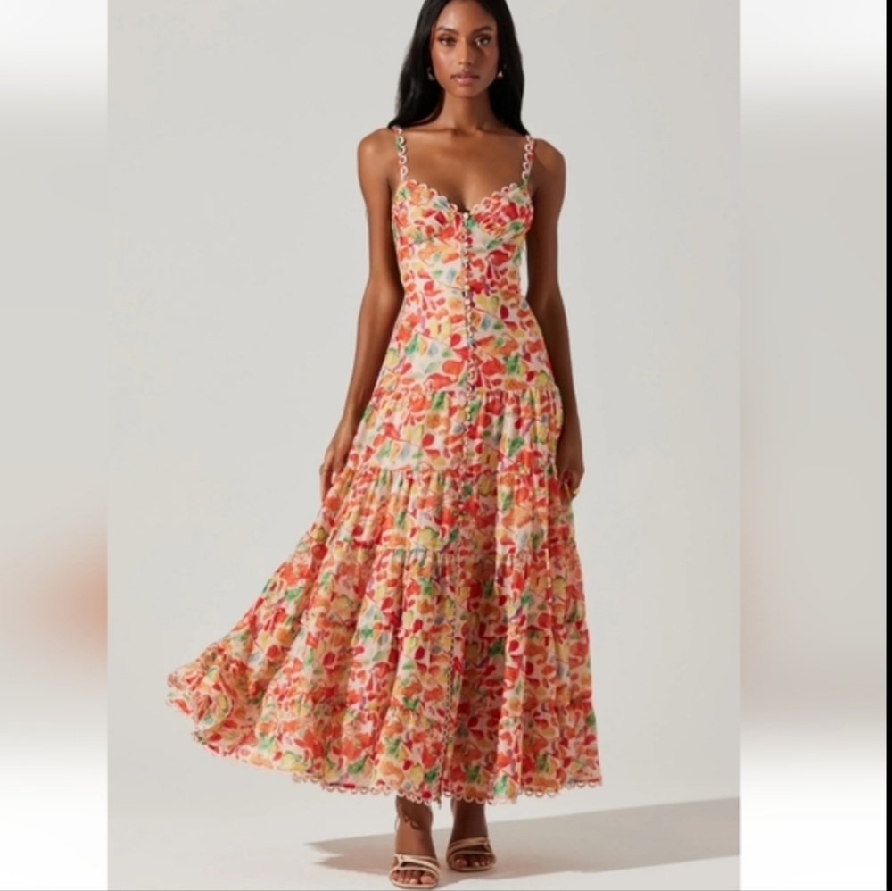 ASTR Tazia Orange Floral Maxi Dress